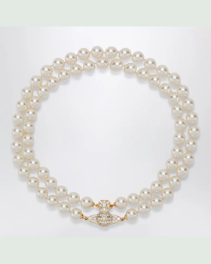 Vivienne Westwood Goldene Orb-Halskette mit zwei Reihen und Perlen Metal