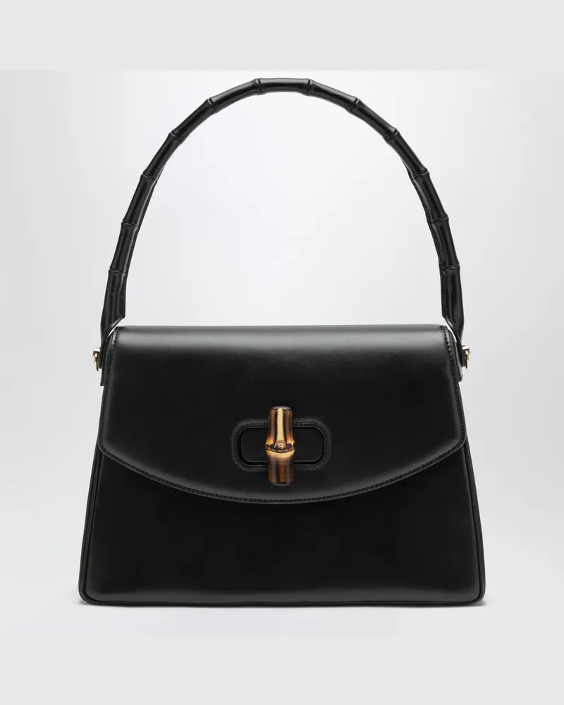 Gucci Mittelgroße schwarze Bamboo Vendetta Handtasche aus Leder Black