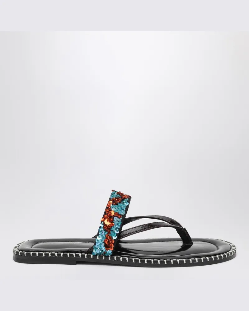 Dries van Noten Schwarze Zehensteg-Slip-on-Sandalen mit Pailletten Hellblau