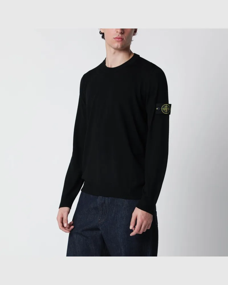 Stone Island Schwarzer Wollpullover mit regulärer Passform Schwarz