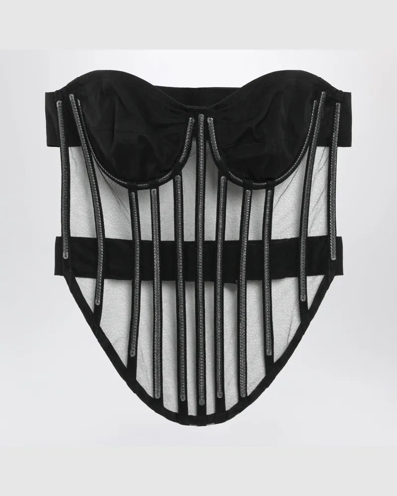 Dolce & Gabbana Schwarzes Korsett mit Tüll verziert Black