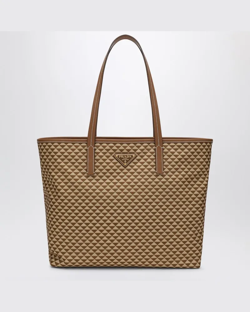 Prada Karamellfarbene Tasche aus bedrucktem Re-Nylon Beige