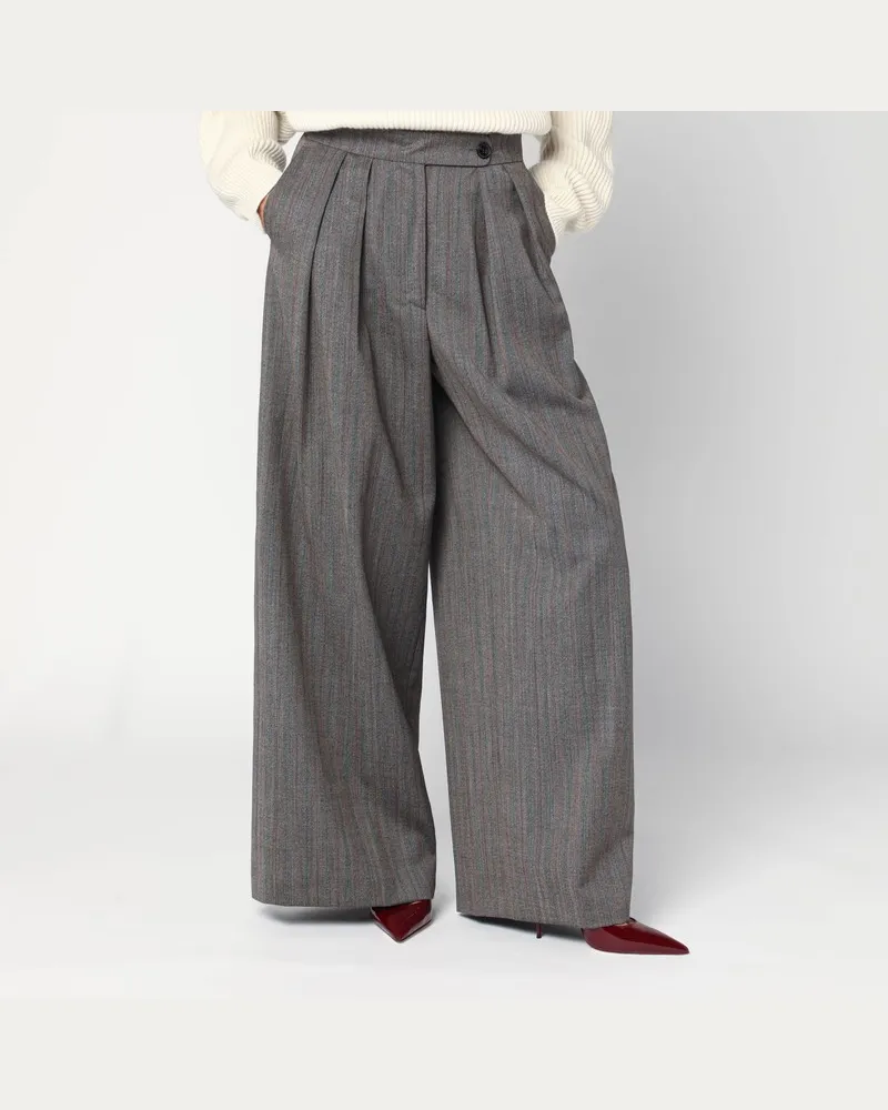 Dries van Noten Breite graue Wollpalazzo-Hosen Grau