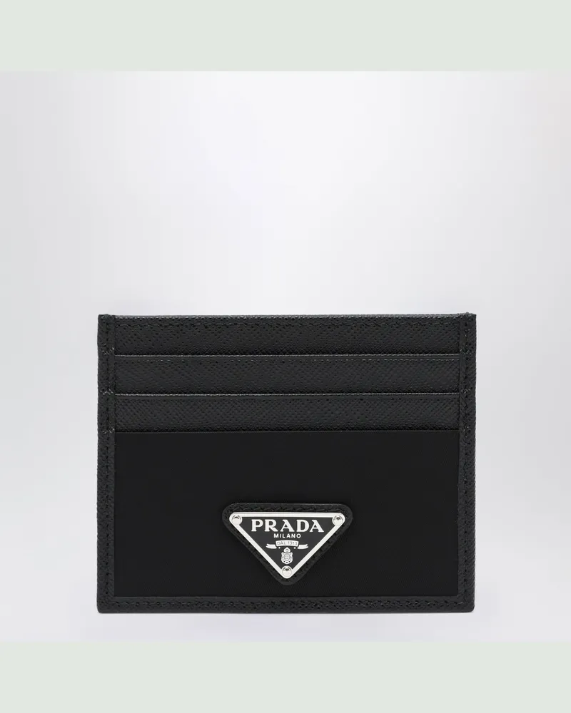 Prada Schwarzes Kreditkartenetui aus Nylon und Saffiano-Leder Black