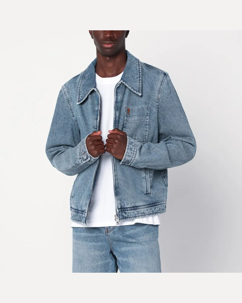 AMI Paris Ami De Coeur Jeansjacke mit Reißverschluss Hellblau