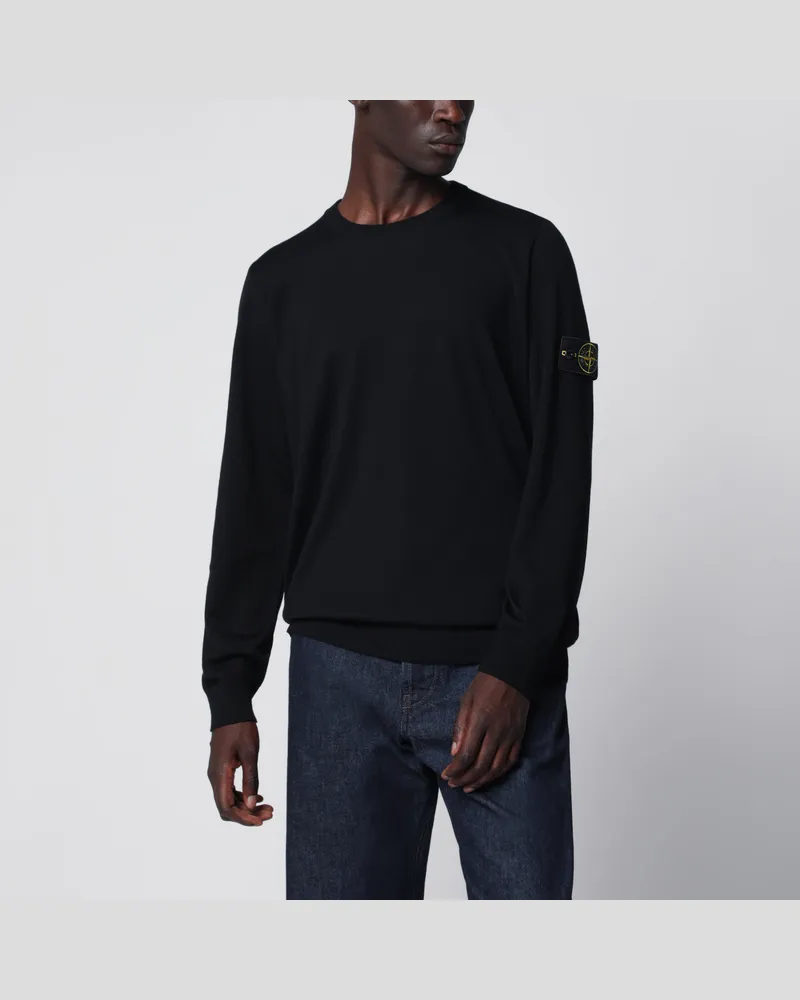 Stone Island Schwarzer Rundhalspullover aus Wolle Black