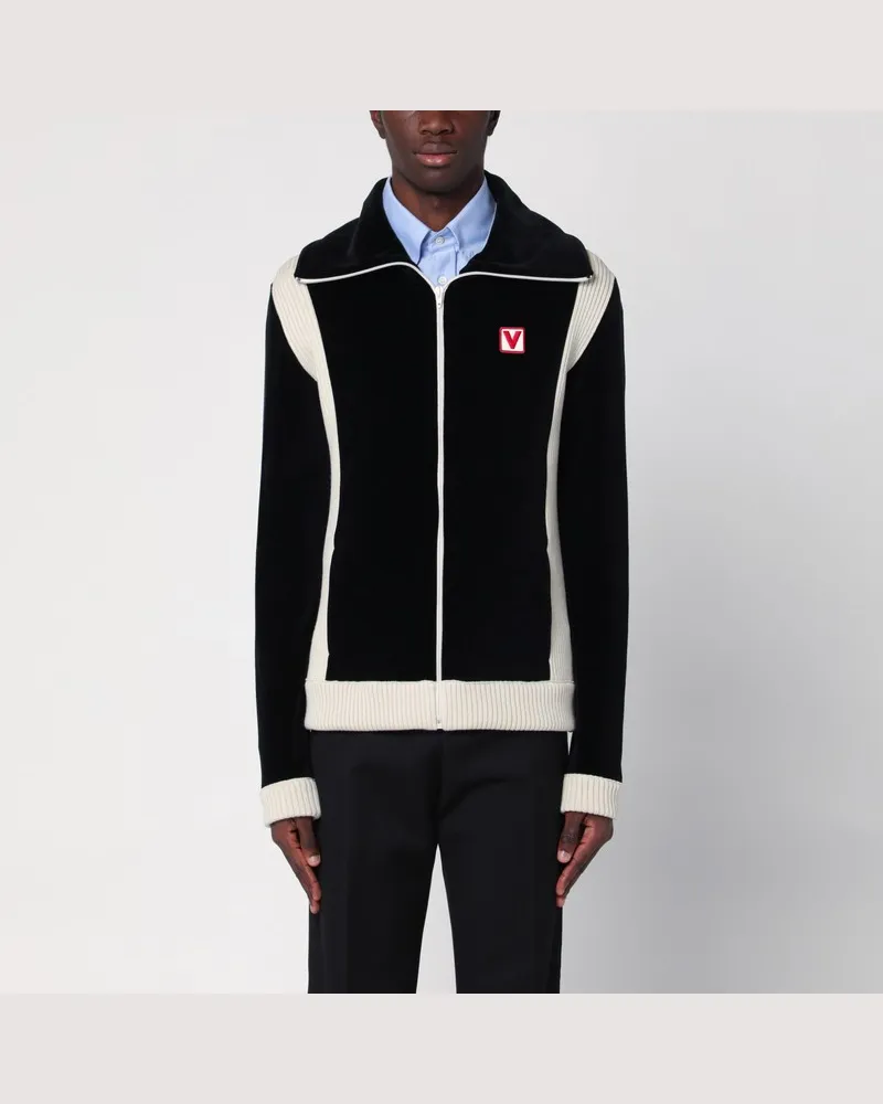 Valentino Garavani Schwarze Sweatjacke aus Chenille mit Chez -Aufnäher Schwarz