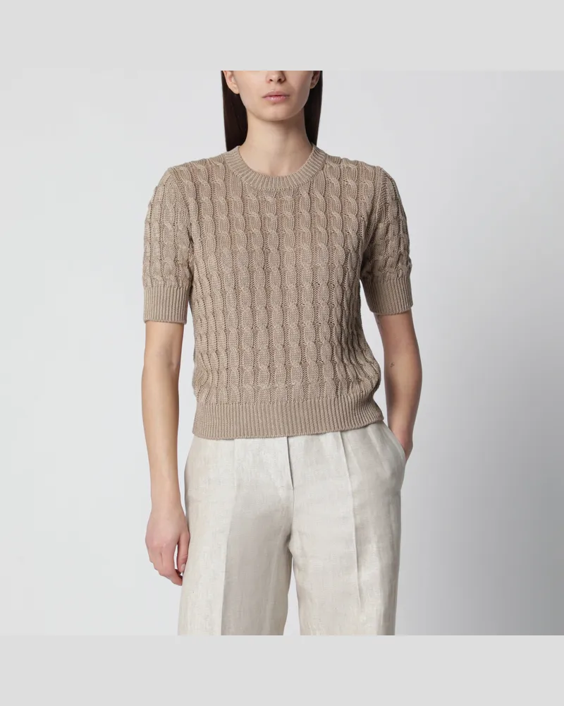 Max Mara Strickpullover aus Leinen mit Zopfmuster in Braun Brown