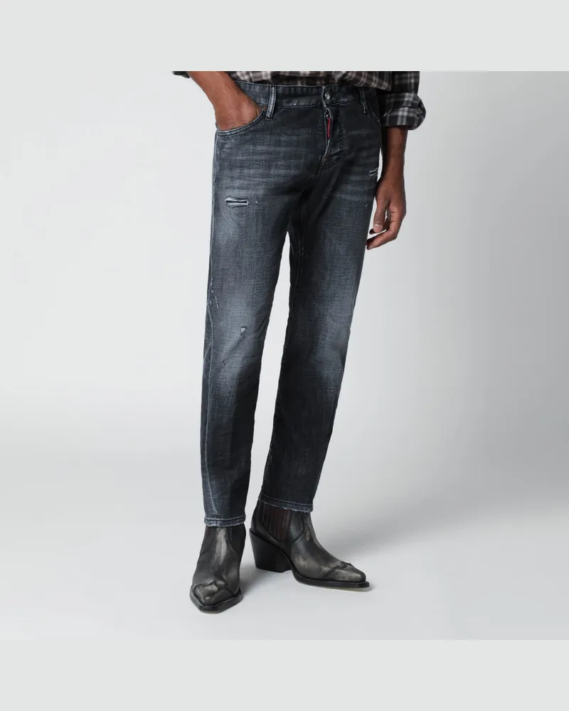 Dsquared2 Schmale schwarz gewaschene Jeans mit Used-Effekten Black