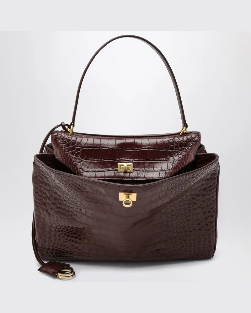 Balenciaga Mittelgroße burgundyfarbene Tasche Rodeo aus Leder mit Krokodil-Optik Burgunderrot