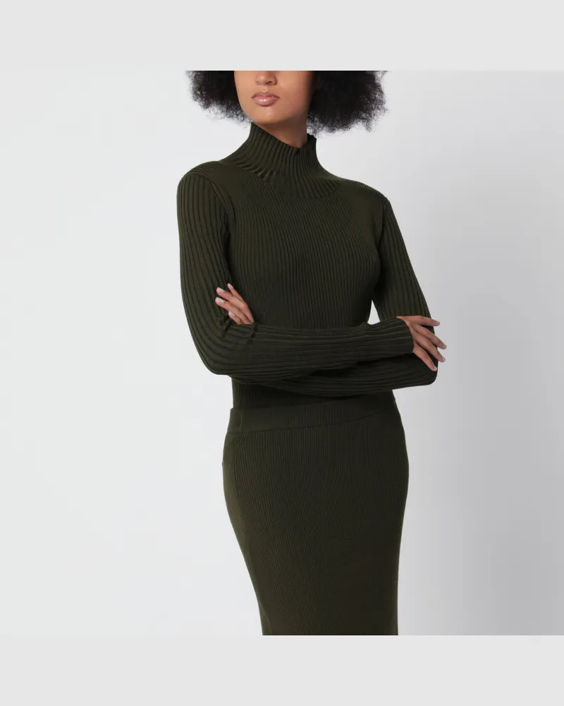 Victoria Beckham Grüner Rollkragenpullover aus Merinowolle Green