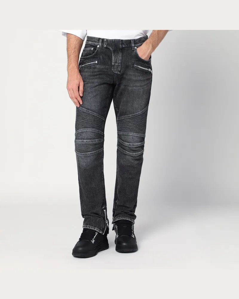 Balmain Slim-Fit Biker-Jeans in verwaschenem Grau Grau