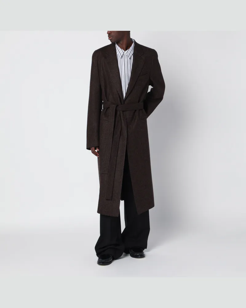 Maison Margiela Brauner Mantel mit Gürtel und Fischgrätmuster Brown