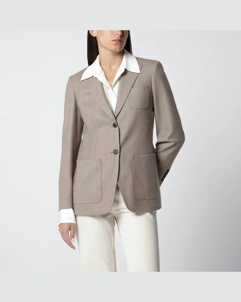 Max Mara Einreihige Jacke aus Cashmere-Foulé in Dunkelkhaki Brown