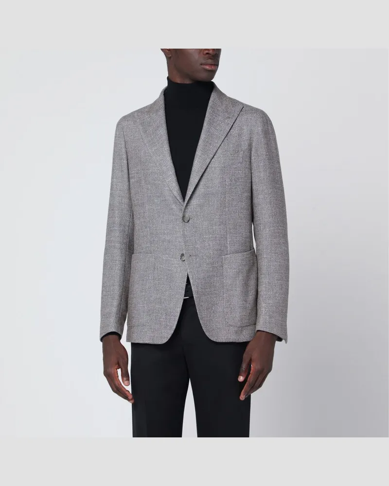 Tagliatore Taupefarbener einreihiger Blazer aus Woll-Seiden-Mix Grau