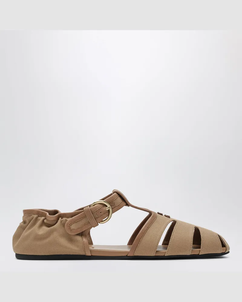 Miu Miu Beige Ruches-Sandalen aus Baumwolle und Nappa Brown