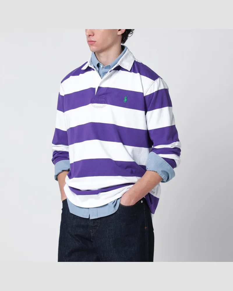 Ralph Lauren Weiß/Violett gestreiftes Poloshirt Classic Fit Purple