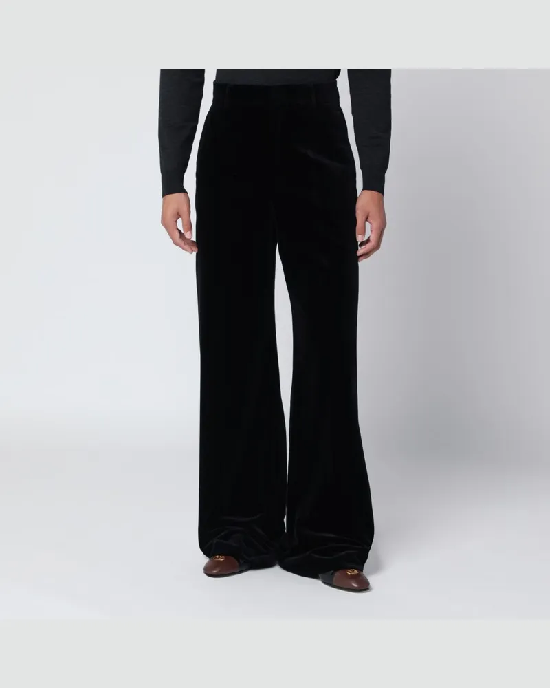 Valentino Garavani Schwarze Hose aus Baumwollsamt Schwarz