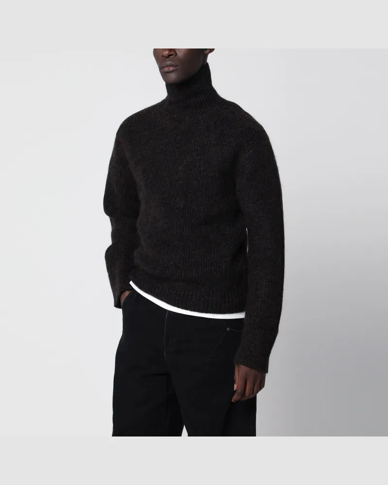 Entire Studios High Neck Zip Pullover aus gerippter Wollmischung Brown
