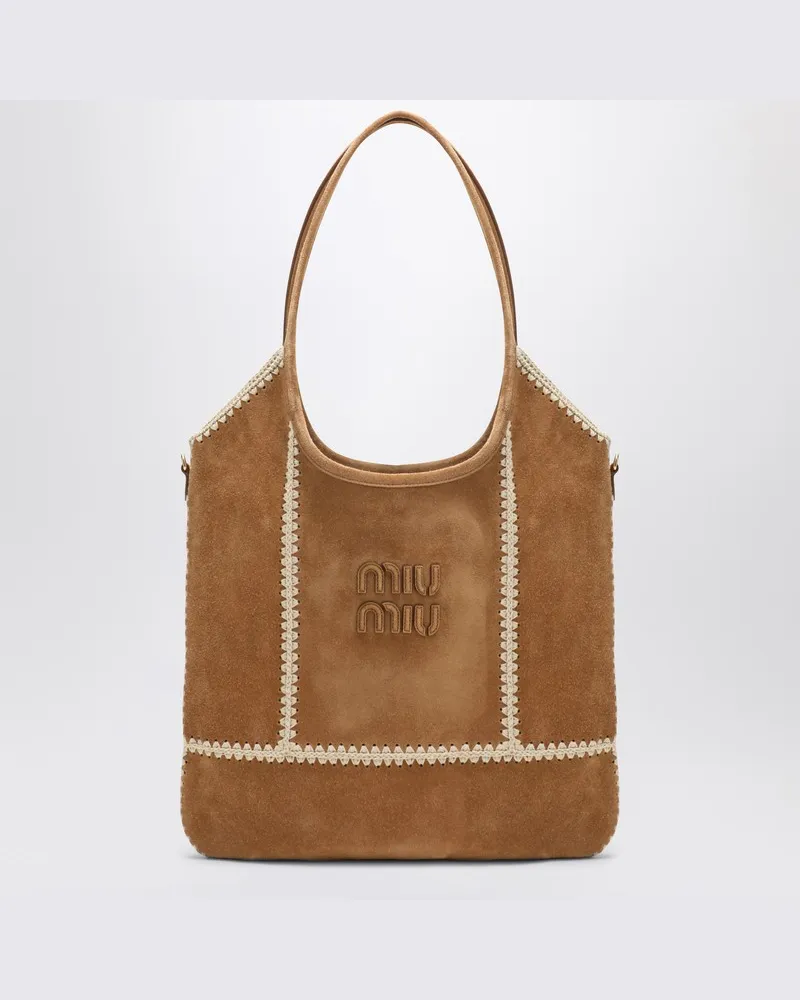 Miu Miu Ivy-Tasche aus Wildleder und Häkelarbeit Braun