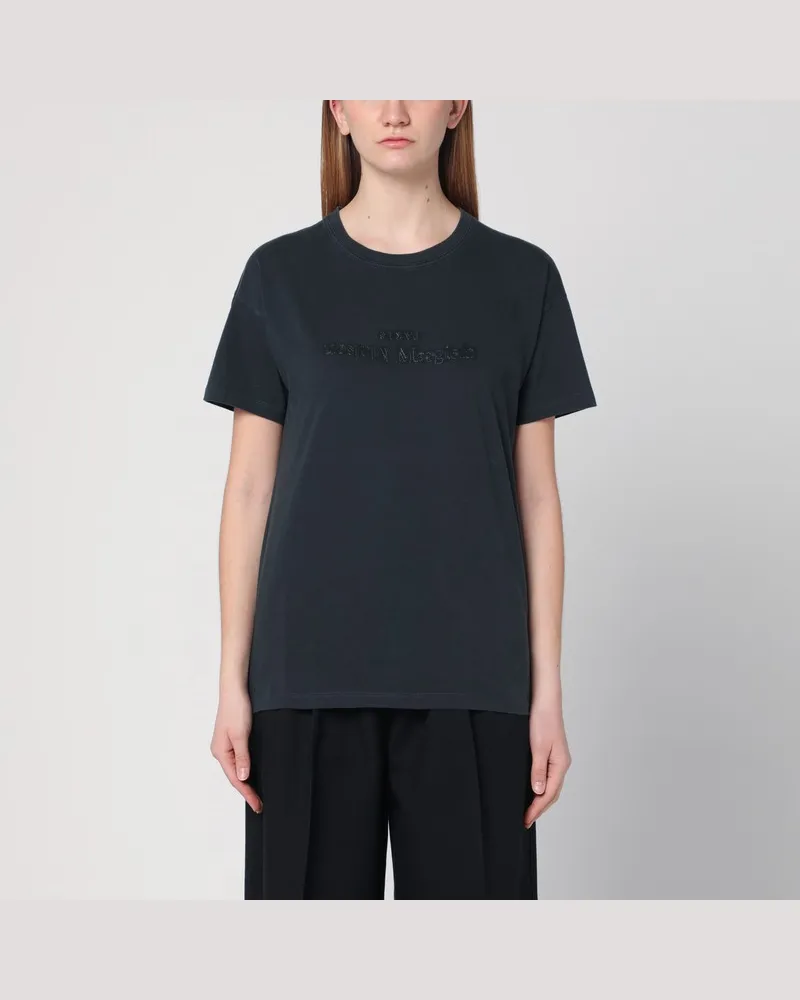 Maison Margiela Schwarzes verwaschenes T-Shirt mit Logo-Stickerei Grau