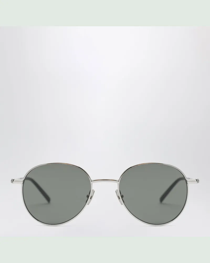 Saint Laurent Ovale Sonnenbrille aus silbernem Metall Metal