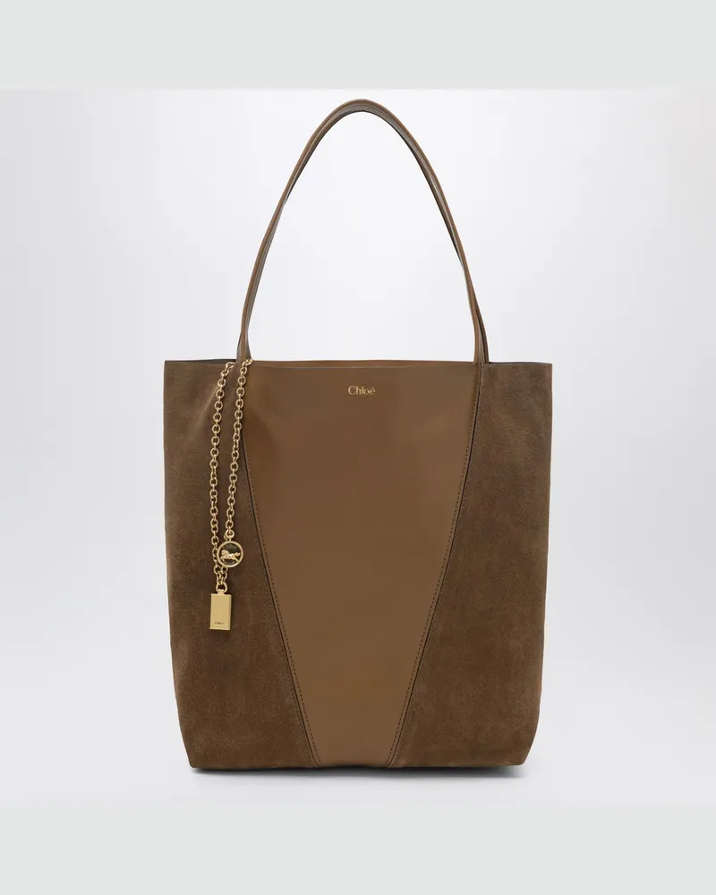 Chloé Spin Tote Bag aus Leder und Wildleder khaki Brown