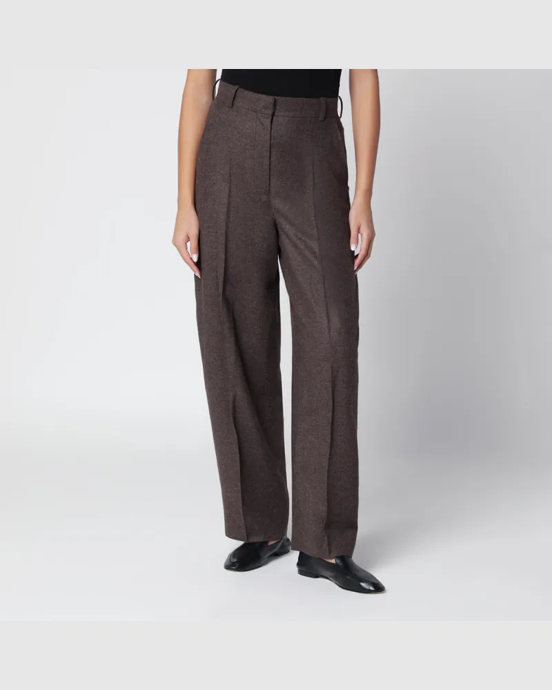 Totême Taupefarbene Flanellhose mit hohem Bund Brown
