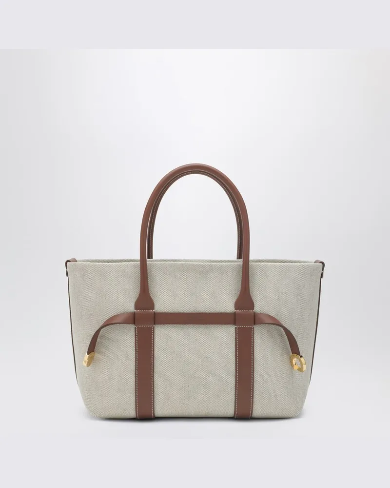 Loro Piana Ghiera Shopper Small Tasche aus Baumwolle und Leinen Beige