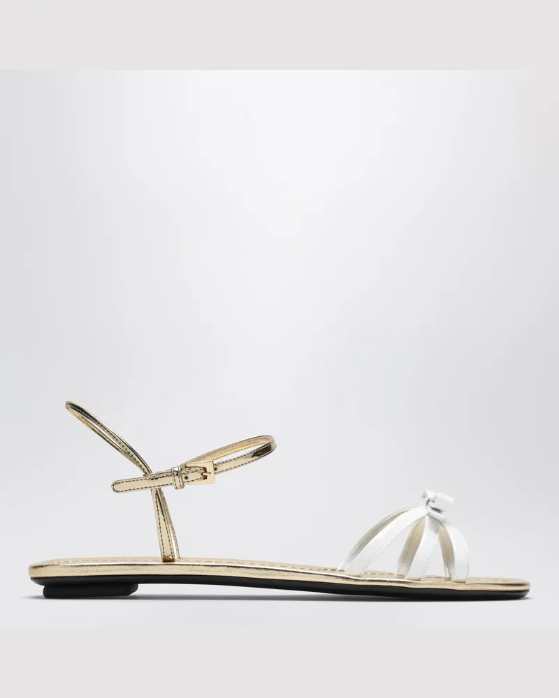 Prada White and gold leather sandals with bow White