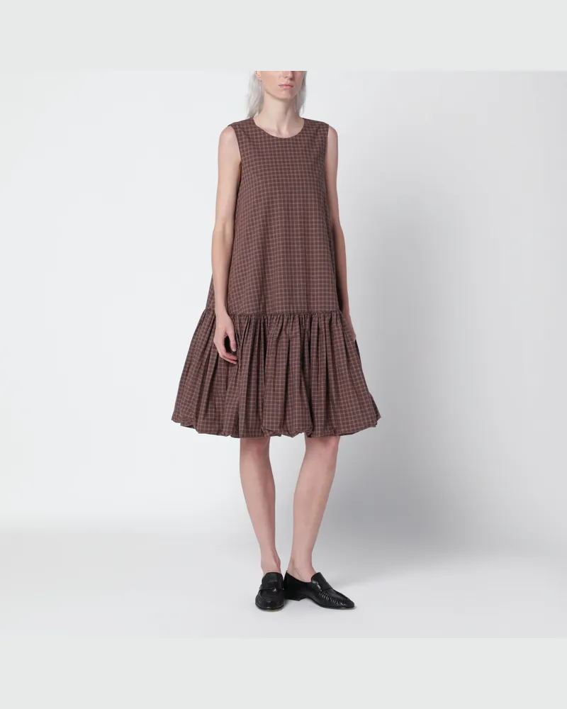 CORDERA Ballonkleid mit Karomuster in Braun/Navyblau Multicolor