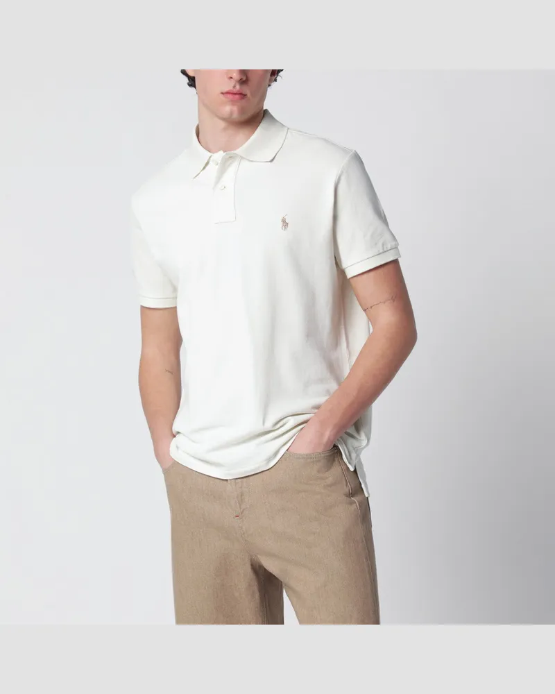 Ralph Lauren Cremefarbenes Baumwoll-Poloshirt Custom Slim-Fit White