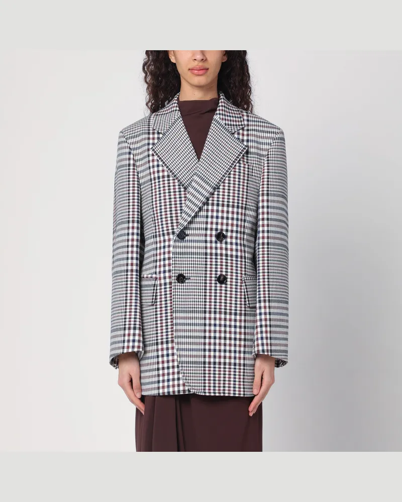 Bottega Veneta Zweireihige karierte Jacke aus strukturierter Baumwolle Multicolor