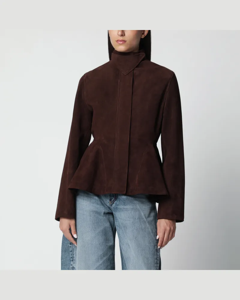 Alaïa Peplum-Jacke aus Ziegenveloursleder in Schokoladenbraun Brown