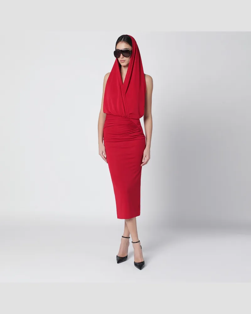 ANDAMANE Rotes Annie Midi-Kleid mit Kapuze Red