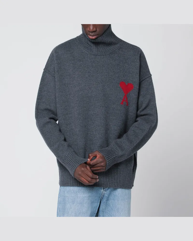 AMI Paris Rollkragenpullover Ami De Coeur in Grau Grey