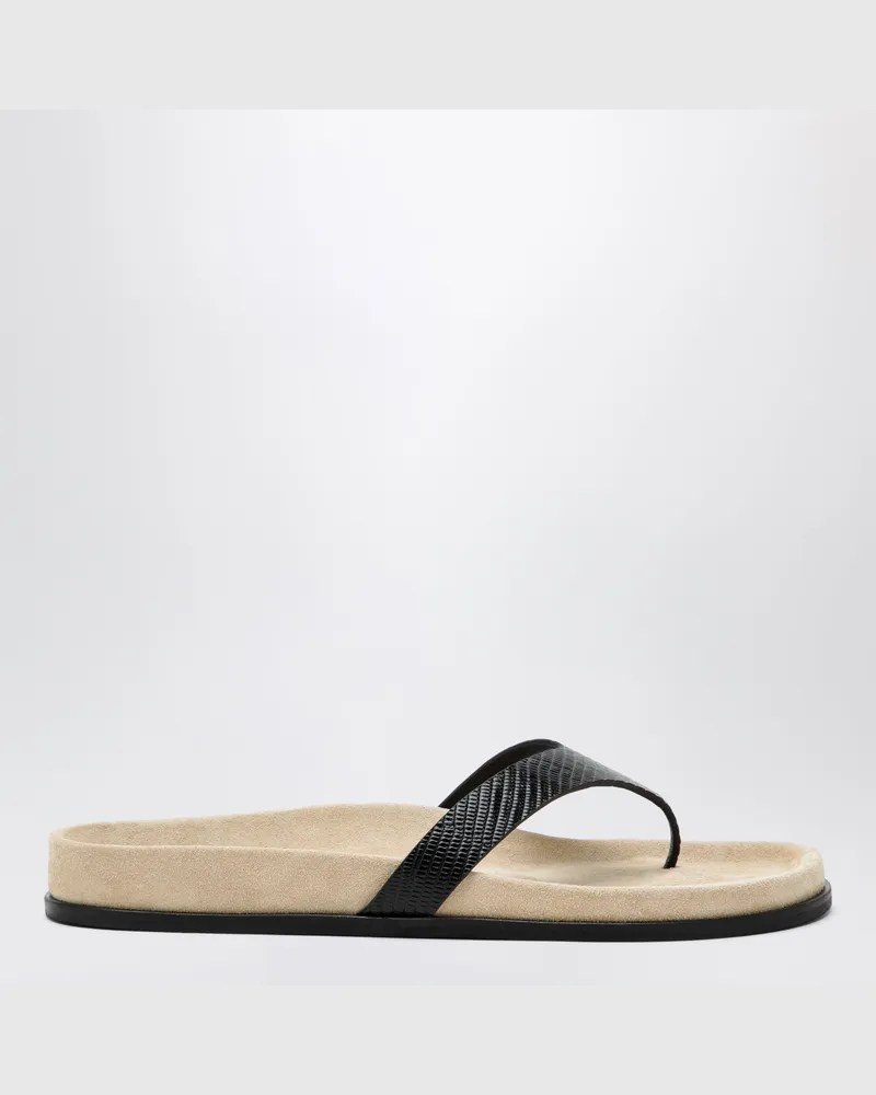 Totême Zehentrenner aus Leder mit Eidechsenprägung in Beige/Schwarz Black