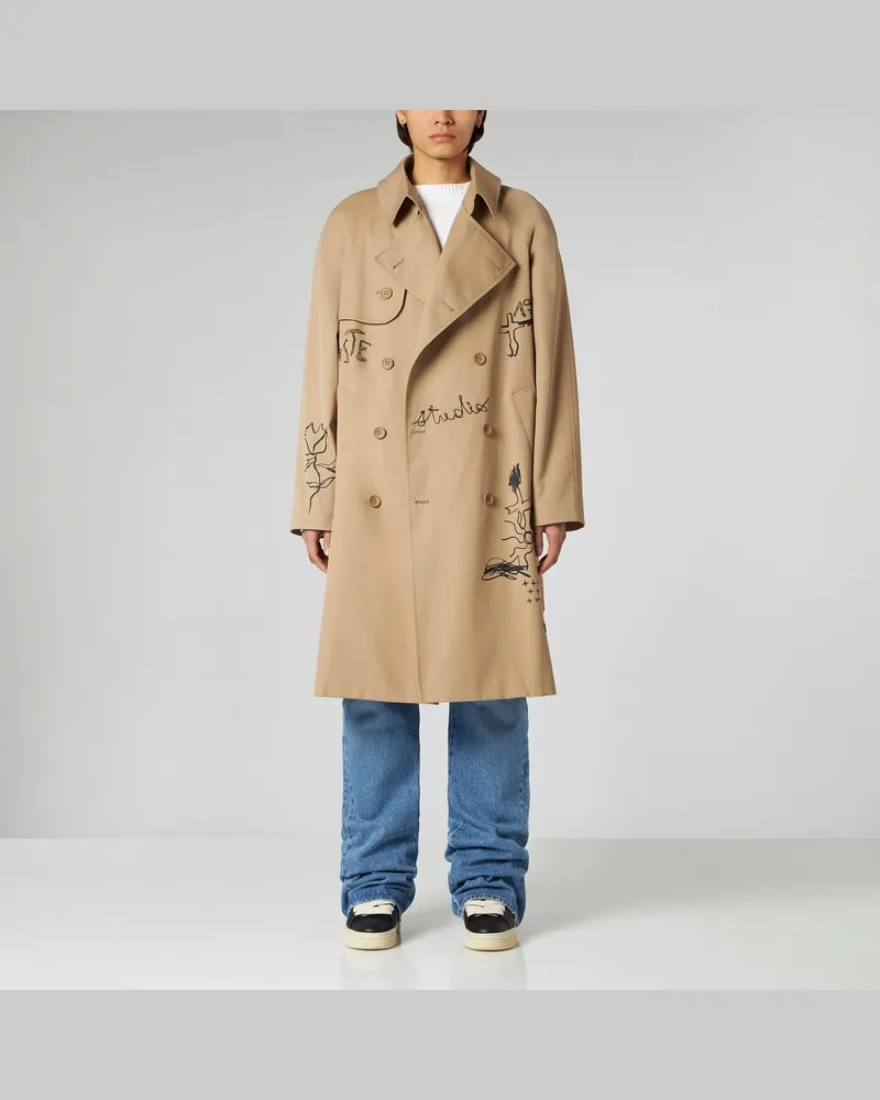 1989 STUDIO Bestickter Scribble-Trenchcoat Beige