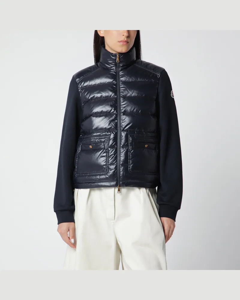 Moncler Gesteppte Sweatjacke mit Reißverschluss in Marineblau Blue