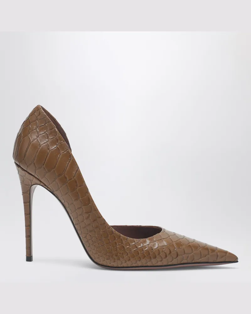 Paris Texas Vera 105 Pumps aus kaffeefarbenem Leder mit Python-Optik 