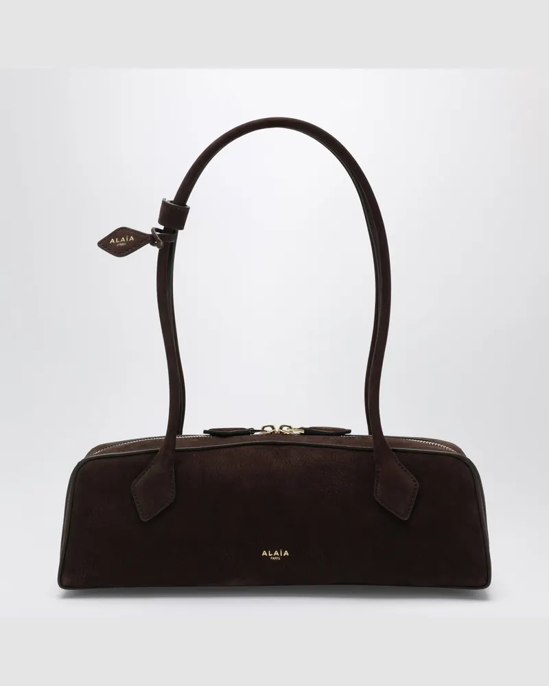 Alaïa Le Teckel-Tasche in mittlerer Größe aus dunkelbraunem Nubukleder Brown