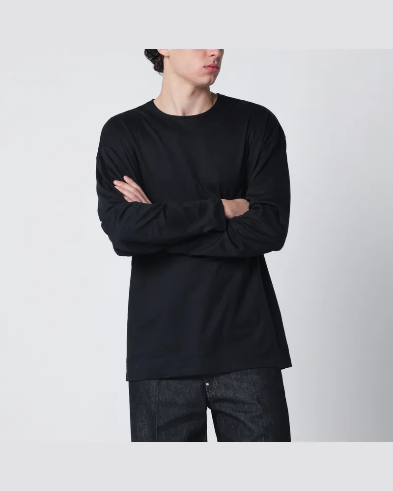 Christophe Lemaire Schwarzes T-Shirt aus Baumwoll- und Seiden-Interlock Black