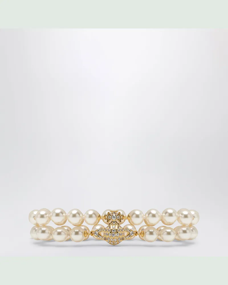 Vivienne Westwood Goldenes Orb-Armband mit zwei Reihen und Perlen Metal