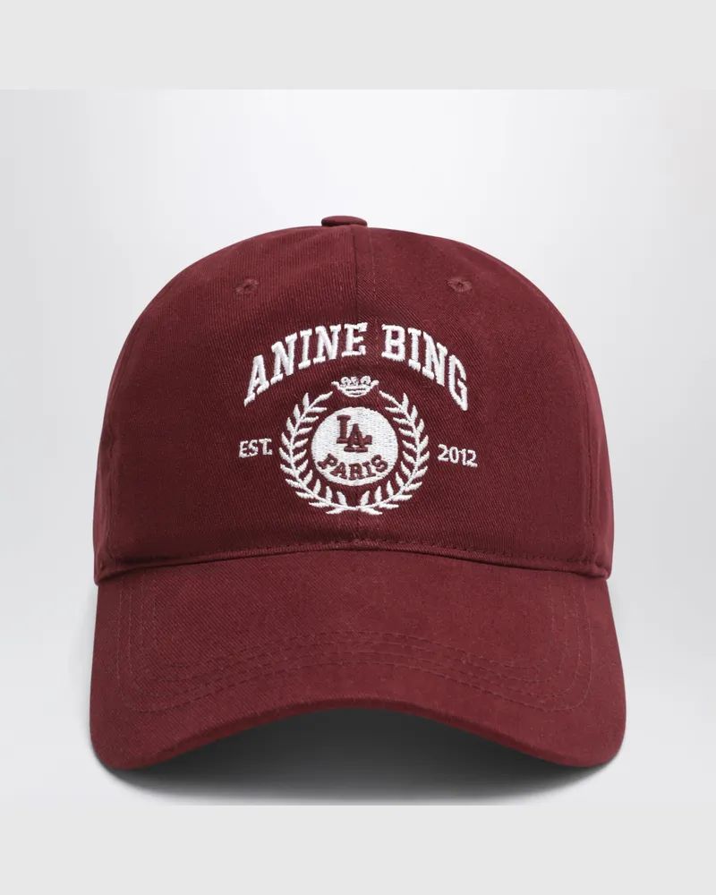 Anine Bing Burgunderrote Baseballkappe mit gesticktem Logo Burgundy