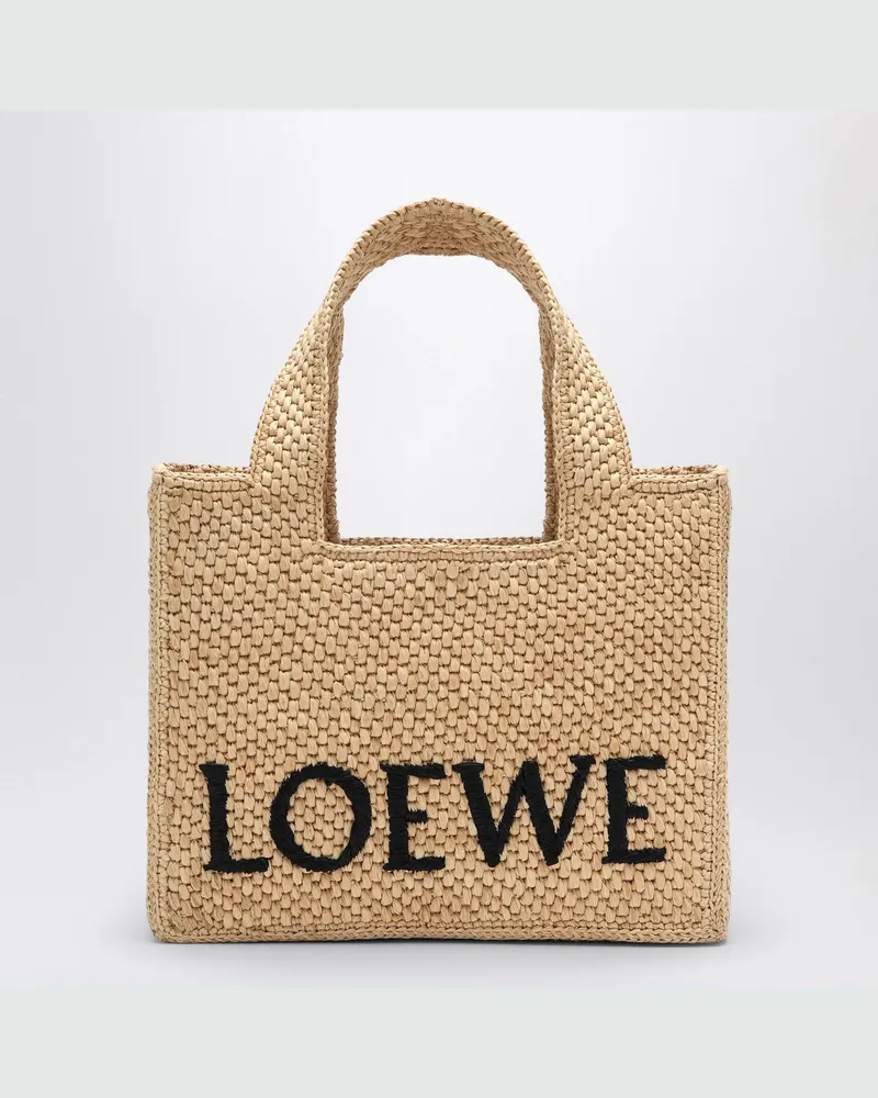 Loewe Kleine Tote-Bag  Font aus Raffia-Bast Beige