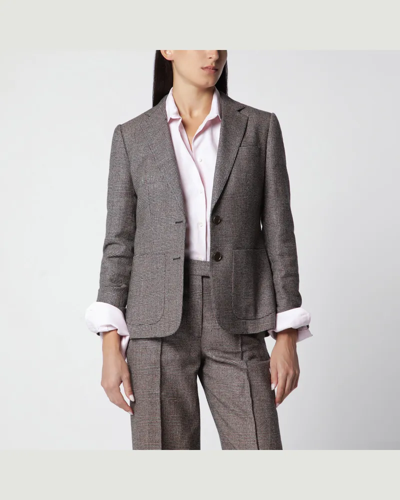 Burberry Einreihige Jacke aus Wollmischung mit Prince-of-Wales-Karo Beige