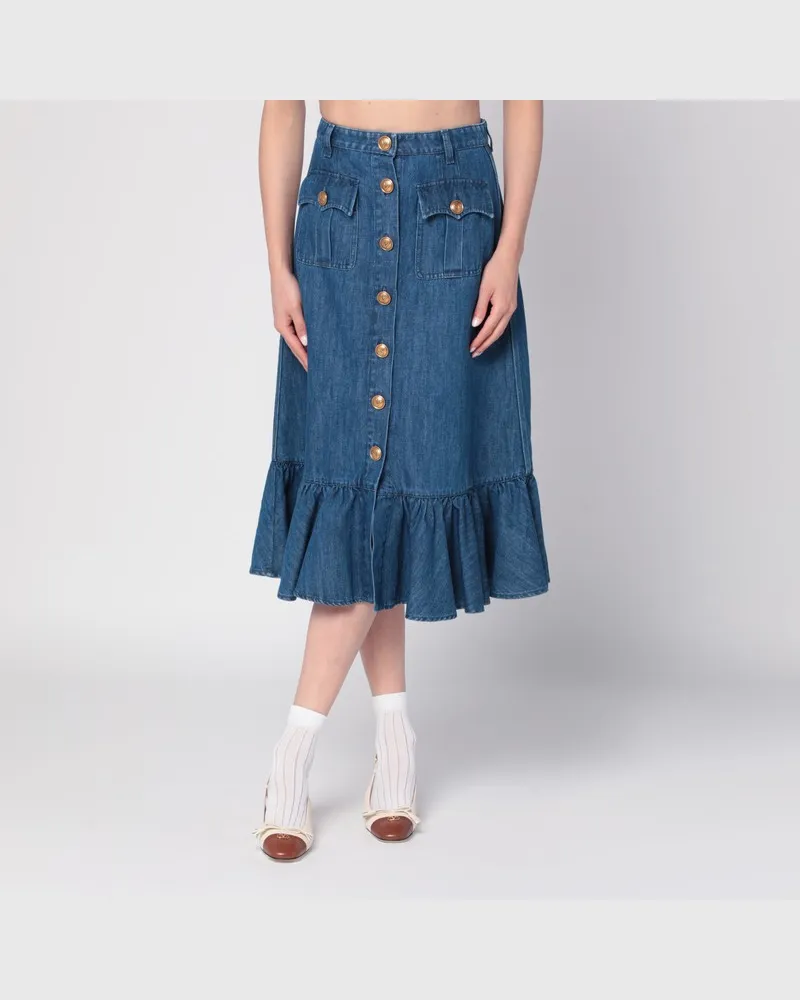 Valentino Garavani Blauer Jeansmidirock aus Denim Blau