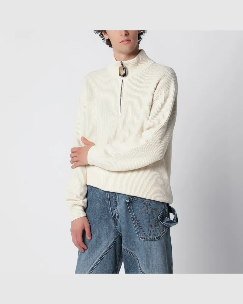 J.W.Anderson Elfenbeinfarbener Pullover mit Half-Zip aus Wollmischung White