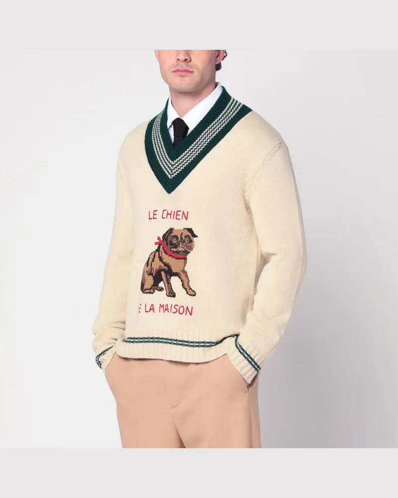 Valentino Garavani Butterfarbener Pullover mit Le Chien de la Maison-Stickerei Beige