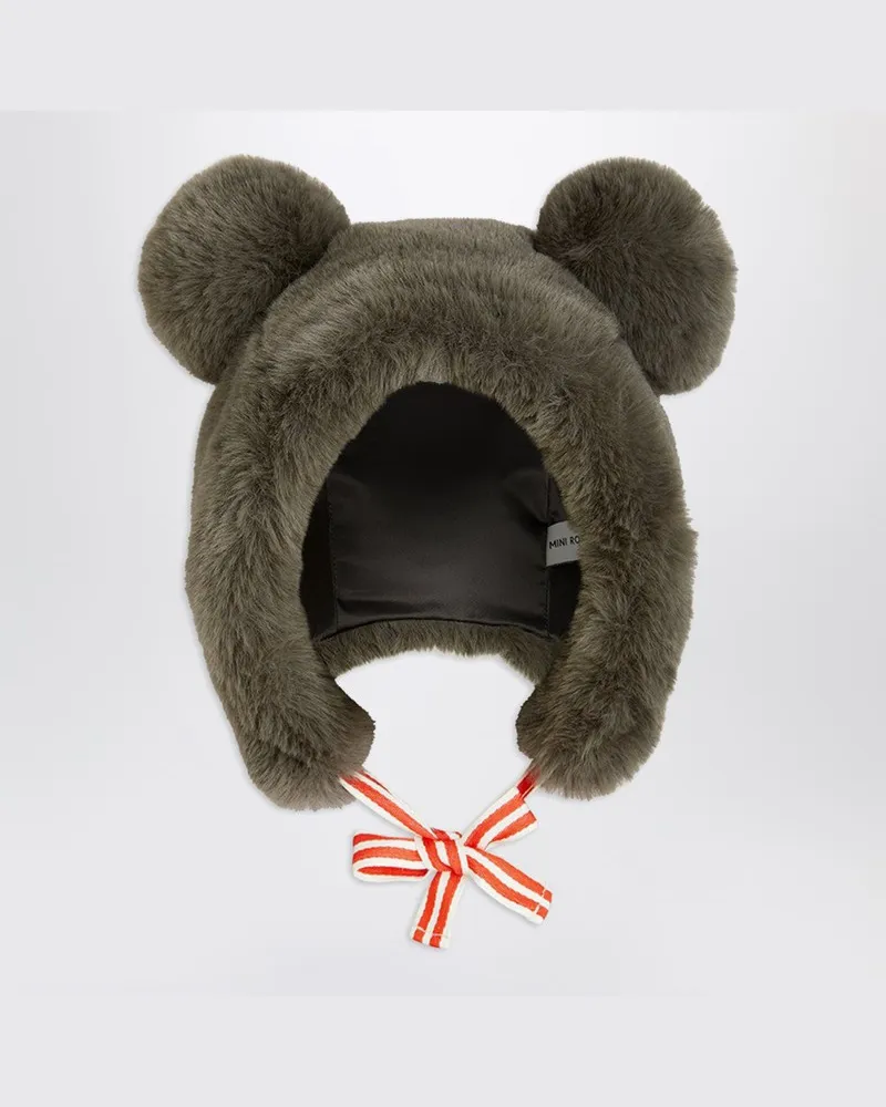 Mini Rodini Mütze mit Ohren aus Kunstfell Grau